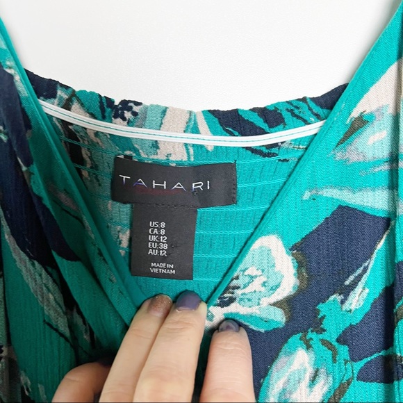 Tahari teal floral ruffle beach maxi dress - Picture 4 of 6